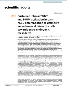 Sustained Intrinsic WNT and BMP4 Activation Impairs Hesc Diferentiation to Defnitive Endoderm and Drives the Cells Towards Extra‑Embryonic Mesoderm C