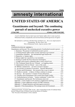 The Continuing Pursuit of Unchecked Executive Power 13 May 2005 AI Index: AMR 51/063/2005