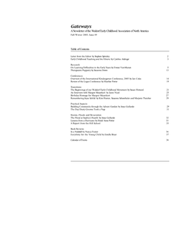 Gateways a Newsletter of the Waldorf Early Childhood Association of North America Fall/Winter 2005, Issue 49