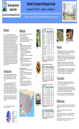 Vitamin K Content of Hispanic Foods Haytowitz, D.B., Booth, S.L., Peterson, J