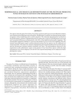 Morphological and Molecular Differentiation of the Pectinase Producing Fungi Penicillium Expansum and Penicillium Griseoroseum