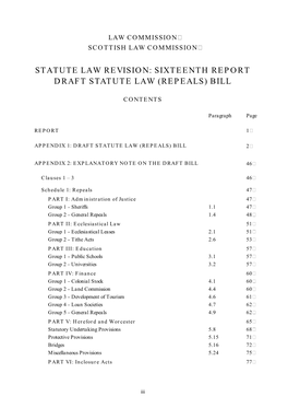 Statute Law Revision: Sixteenth Report Draft Statute Law (Repeals) Bill