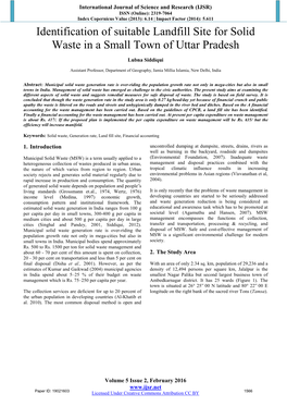 Identification of Suitable Landfill Site for Solid Waste in a Small Town of Uttar Pradesh