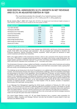 B2w Digital Announces 32.3% Growth in Net Revenue and 53.3% in Adjusted Ebitda in 1Q20