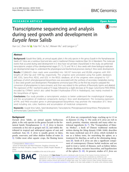 Transcriptome Sequencing and Analysis During Seed Growth and Development in Euryale Ferox Salisb Xian Liu1, Zhen He1 , Yulai Yin2,Xuxu1, Weiwen Wu1 and Liangjun Li1*