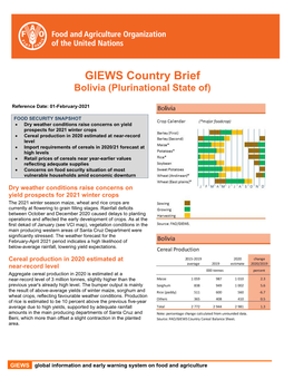 GIEWS Country Brief Bolivia (Plurinational State Of)