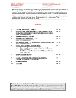 AGENDA 1. STUDENT and PUBLIC COMMENT 6:00 Pm 2