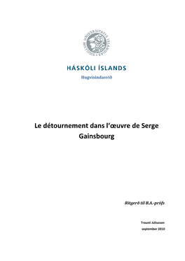 Le Détournement Dans L'œuvre De Serge Gainsbourg