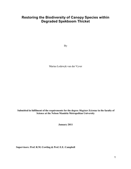 Restoring the Biodiversity of Canopy Species Within Degraded Spekboom Thicket