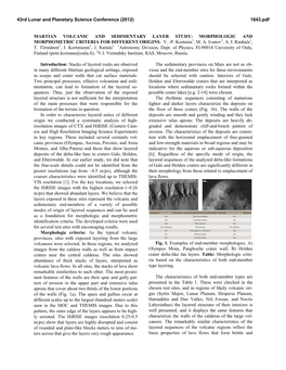 Martian Volcanic and Sedimentary Layer Study: Morphologic and Morphometric Criteria for Different Origins