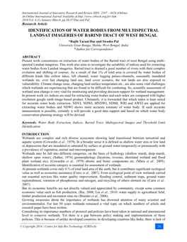 Identification of Water Bodies from Multispectral Landsat Imageries of Barind Tract of West Bengal