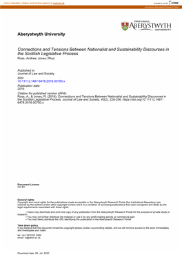 Connections and Tensions Between Nationalist and Sustainability Discourses in the Scottish Legislative Process Ross, Andrea; Jones, Rhys