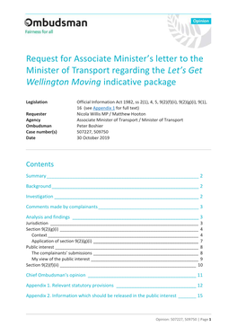 Request for Associate Minister's Letter to the Minister of Transport