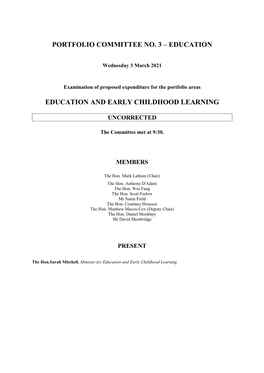 Portfolio Committee No. 3 – Education