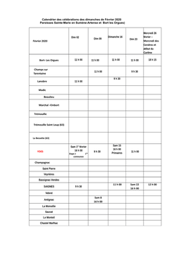 Calendrier Des Célébrations Des Dimanches De Février 2020 Paroisses Sainte-Marie En Sumène-Artense Et Bort Les Orgues)