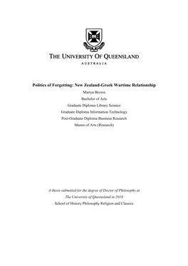 Politics of Forgetting: New Zealand-Greek Wartime Relationship