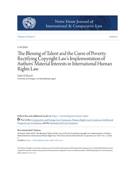 The Blessing of Talent and the Curse of Poverty: Rectifying Copyright Law’S Implementation of Authors’ Material Interests in International Human Rights Law