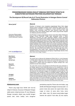 Pengembangan Danau Bulat Sebagai Destinasi Wisata Di Kabupaten Katingan Provinsi Kalimantan Tengah