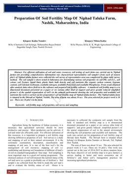 Preparation of Soil Fertility Map of Niphad Taluka Farm, Nashik, Maharashtra, India