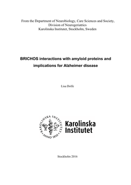 BRICHOS Interactions with Amyloid Proteins and Implications for Alzheimer Disease