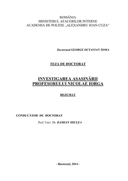 Investigarea Asasinării Profesorului Nicolae Iorga