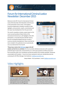 Forum for International Criminal Justice Newsletter: December 2015