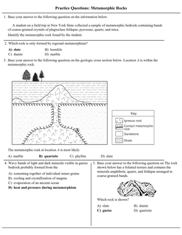 Practice Questions: Metamorphic Rocks