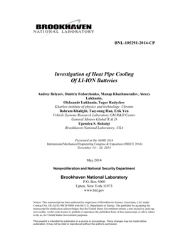 Investigation of Heat Pipe Cooling of LI-ION Batteries