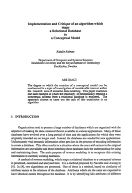 Implementation and Critique of an Algorithm Which Maps a Relational Database to a Conceptual Model