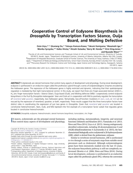 Cooperative Control of Ecdysone Biosynthesis in Drosophila by Transcription Factors Séance, Ouija Board, and Molting Defective