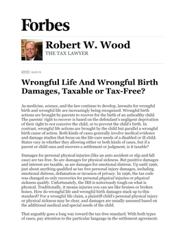 Wrongful Life and Wrongful Birth Damages, Taxable Or Tax-Free?