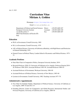 Curriculum Vitae Miriam A. Golden