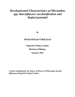 Developmental Characteristics of Miscanthus Spp. That Influence Saccharification and Biofuel Potential