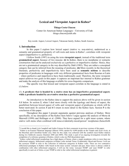 Lexical and Viewpoint Aspect in Kubeo*