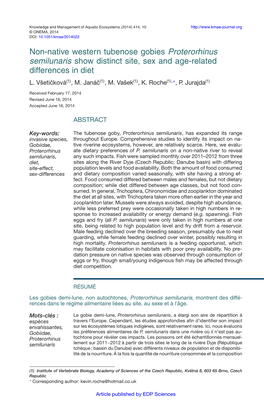 Non-Native Western Tubenose Gobies Proterorhinus Semilunaris Show Distinct Site, Sex and Age-Related Differences in Diet L