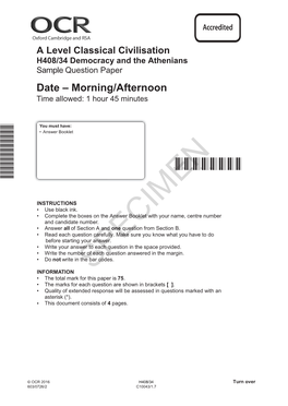 H408/34 Democracy and the Athenians Sample Question Paper