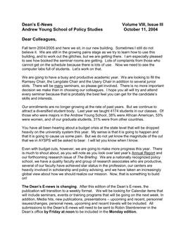 Dean's E-News Volume VIII, Issue III Andrew Young School of Policy