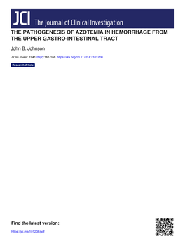 The Pathogenesis of Azotemia in Hemorrhage from the Upper Gastro-Intestinal Tract