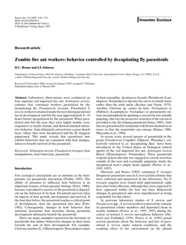 Zombie Fire Ant Workers: Behavior Controlled by Decapitating Fly Parasitoids