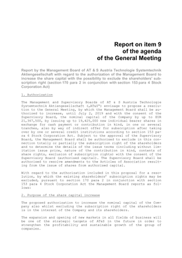 Report on Item 9 of the Agenda of the General Meeting