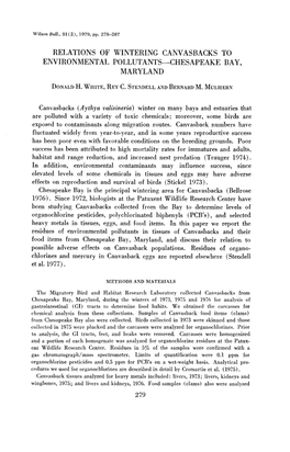 Relations of Wintering Canvasbacks to Environmental Pollutants-Chesapeake Bay, Maryland