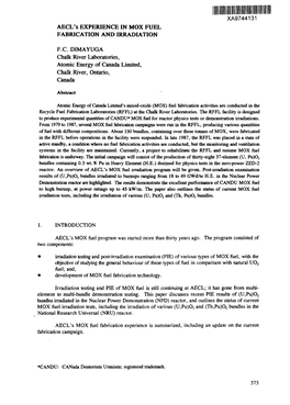 AECL's EXPERIENCE in MOX FUEL FABRICATION and IRRADIATION