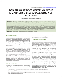 DESIGNING SERVICE OFFERING in the E-MARKETING ERA: a CASE STUDY of OLA CABS Neelam Kalla*, Hemaprabha Purohit**