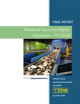 Material Recovery Rates Delaware – FY 2016