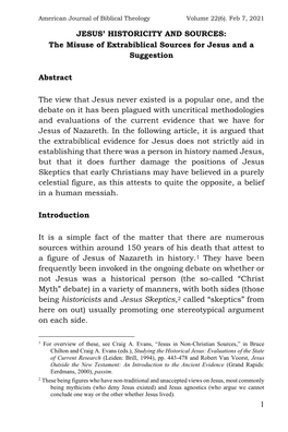 Jesus' Historicity and Sources