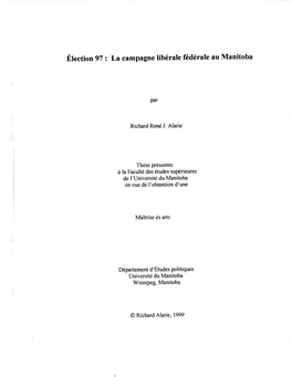 Élection 97 : La Campagne Libérate Fédérale Au Manitoba