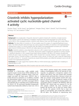 Crizotinib Inhibits Hyperpolarization-Activated Cyclic Nucleotide-Gated Channel 4 (HCN4) Activity