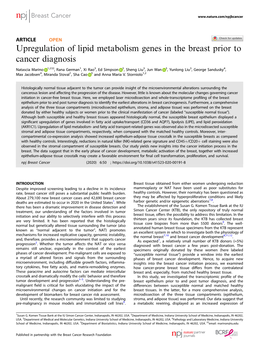 Upregulation of Lipid Metabolism Genes in the Breast Prior to Cancer