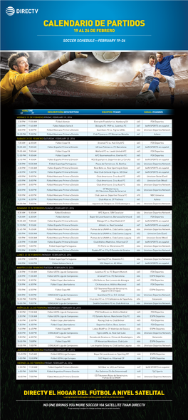 Calendario De Partidos 19 Al 26 De Febrero