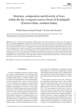 Structure, Composition and Diversity of Trees Within the Dry Evergreen Reserve Forest of Kondapalli (Eastern Ghats, Southern India)